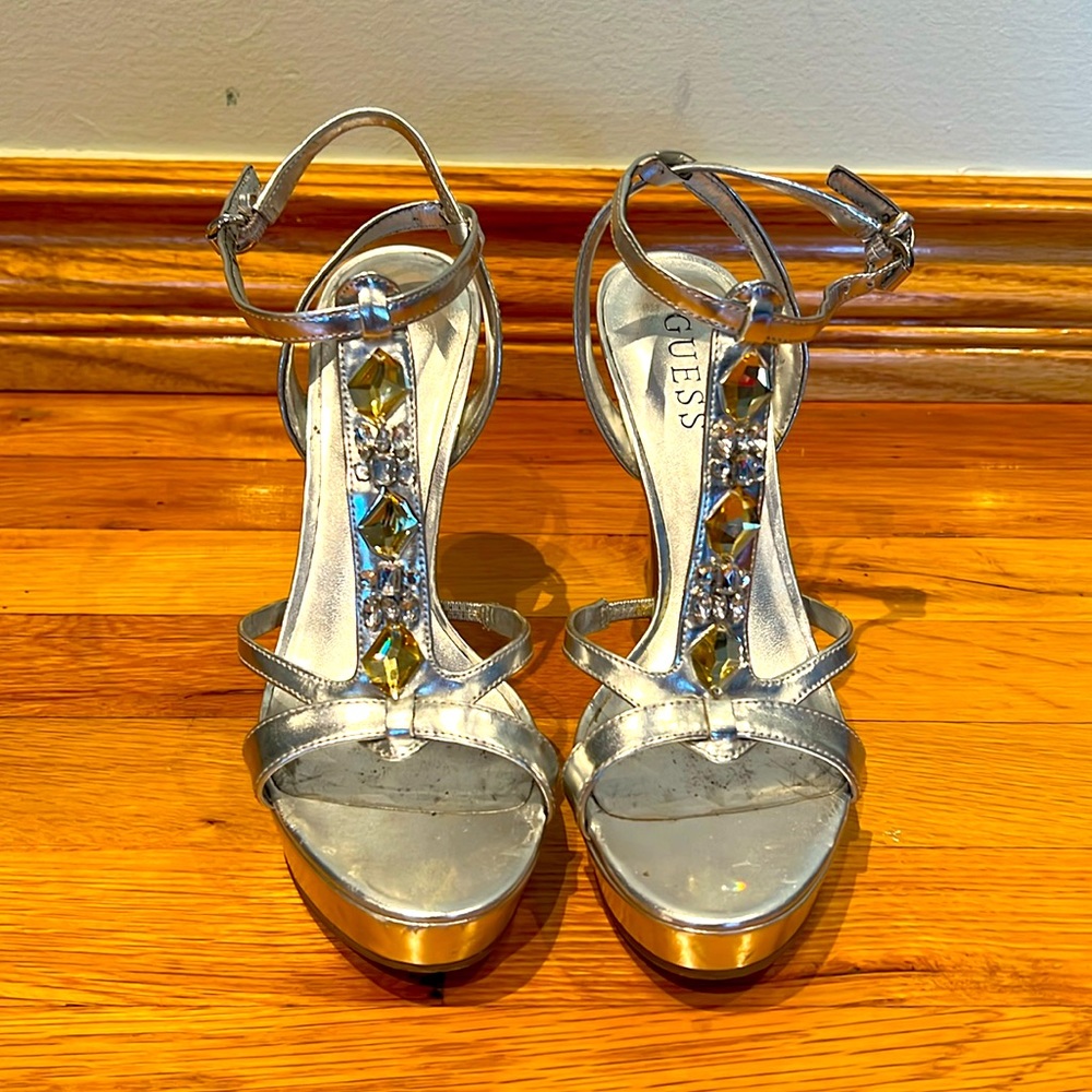 Guess silver stiletto shoes with gemstones
